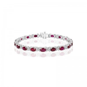 14K White Gold Diamonds Alternating Bracelet