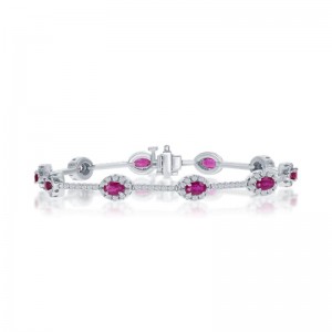 14K White Gold Diamonds Ten Halo Station Bracelet