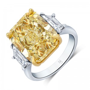 12.12 Carat Radiant Fancy Intense Yellow Diamond 3-stone Ring