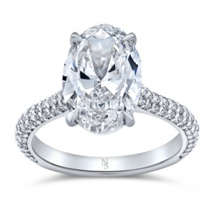 3.61 Carat Oval Diamond Ring with Pave Band