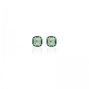 18K Yellow Gold Melange Collection Emerald Cut Studs With Inlay Earrings