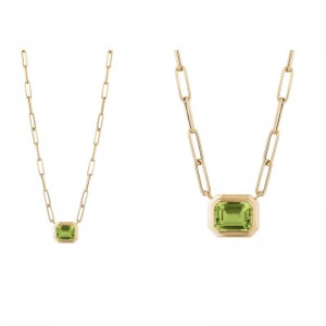 18K Yellow Gold Manhattan Collection Peridot Emerald Cut Bezel Set Pendant