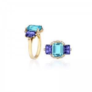18K Yellow Gold Gossip Colleciton Three Stone Cocktail Ring