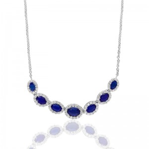 14K White Seven Station Halo Adjustable Necklace