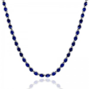 14K White Gold Diamonds Halo Tennis Necklace