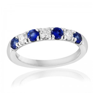 14K White Gold Sapphires Diamonds Prong Set Ring
