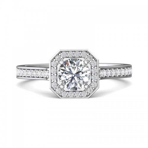 FlyerFit® 14K White Gold Micropave Halo Engagement Ring