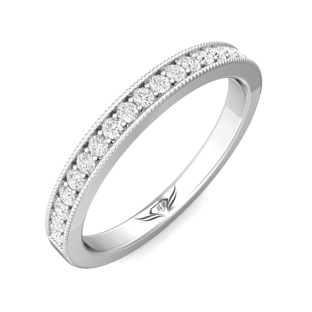 FlyerFit® 14K White Gold Micropave Bead Set Wedding Band
