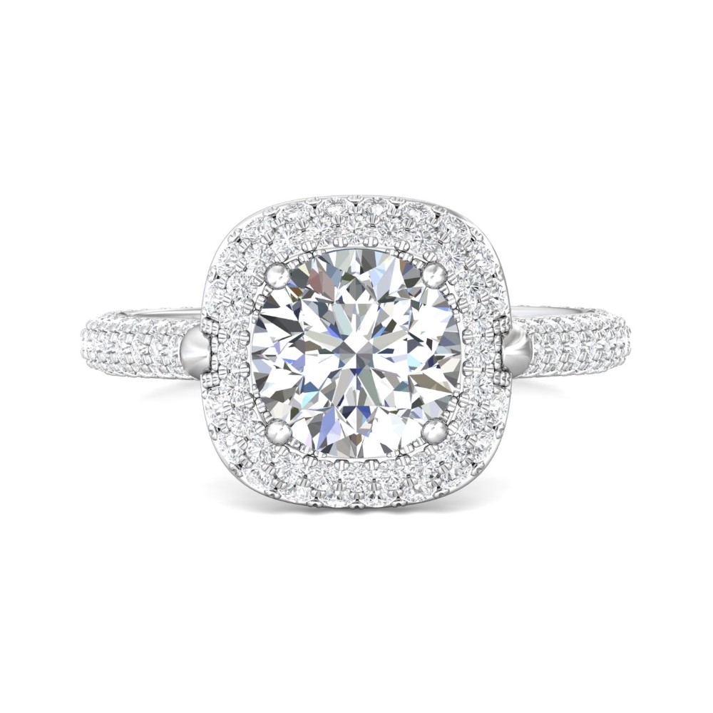 FlyerFit® 14K White Gold Micropave Halo Engagement Ring