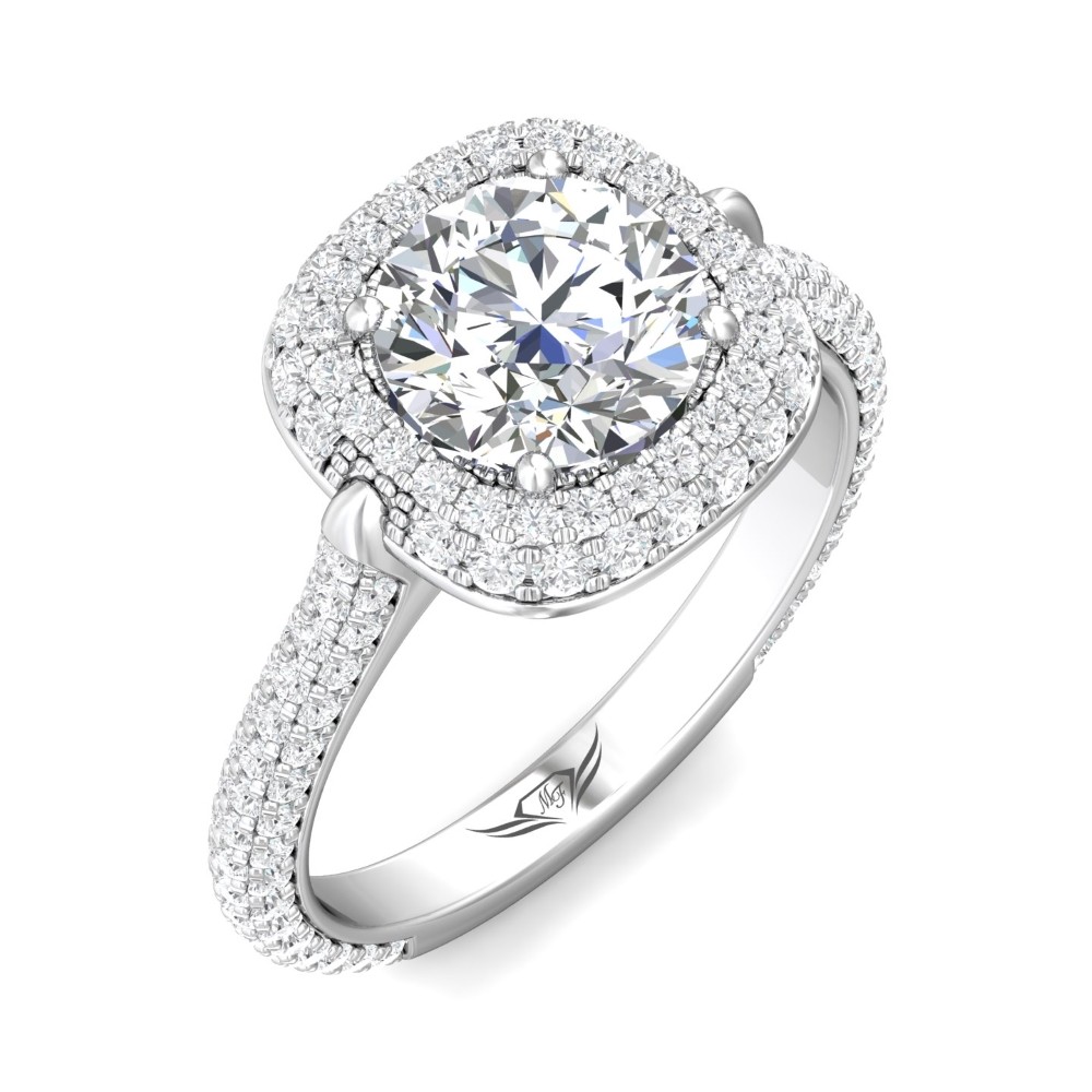 FlyerFit® 14K White Gold Micropave Halo Engagement Ring
