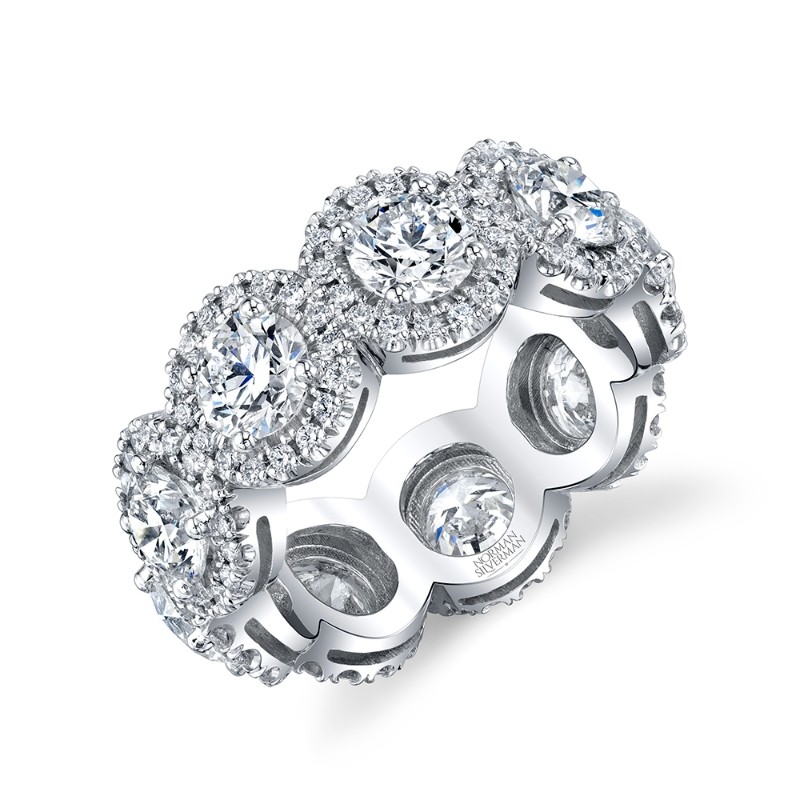 Round Diamond Eternity Band with Pave Halo