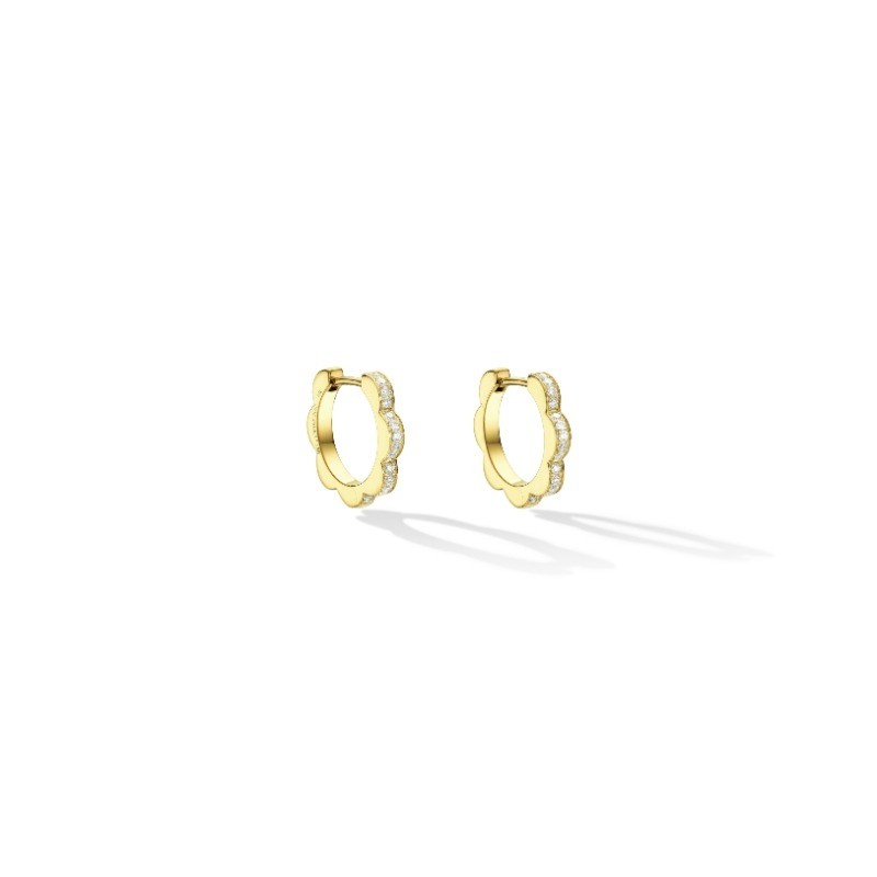 18k Yellow Gold Black And White Diamond Bloom Triplet Hoop Earrings