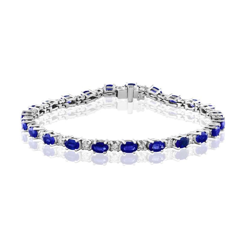 14K White Gold Round Cut Diamonds Prong Set Alternating Bracelet