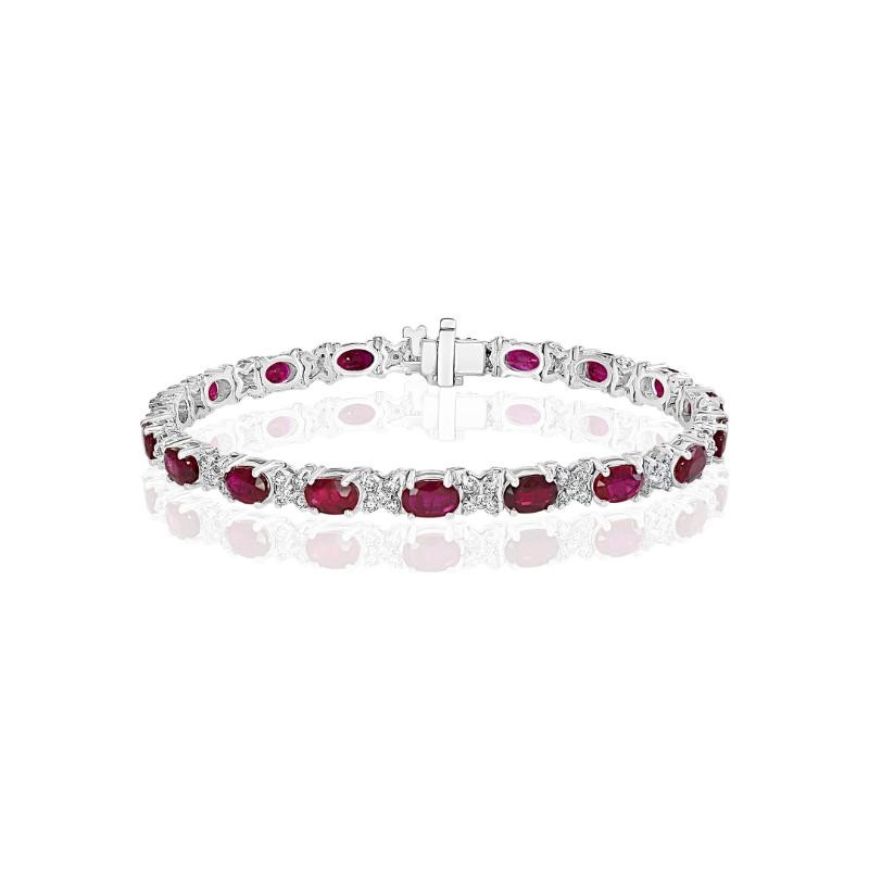14K White Gold Diamonds Alternating Bracelet