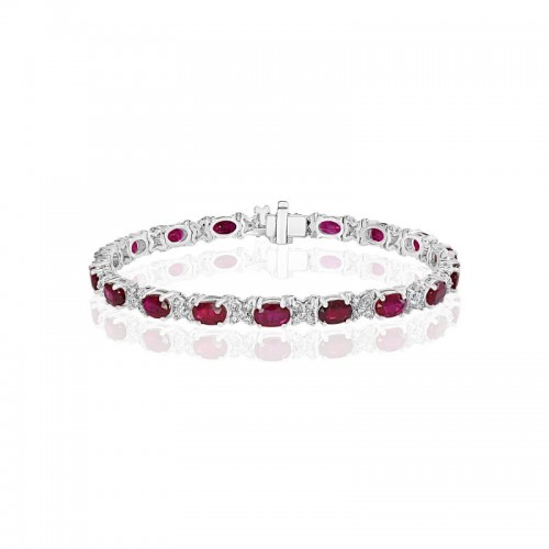 14K White Gold Diamonds Alternating Bracelet