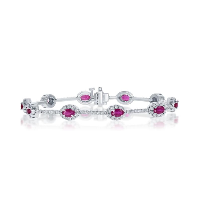 14K White Gold Diamonds Ten Halo Station Bracelet