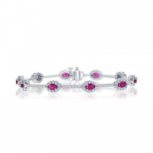 14K White Gold Diamonds Ten Halo Station Bracelet