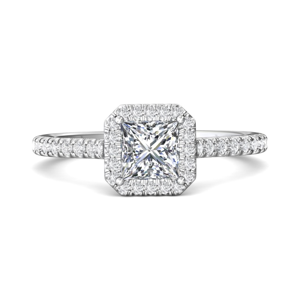 FlyerFit® 14K White Gold Micropave Halo Engagement Ring