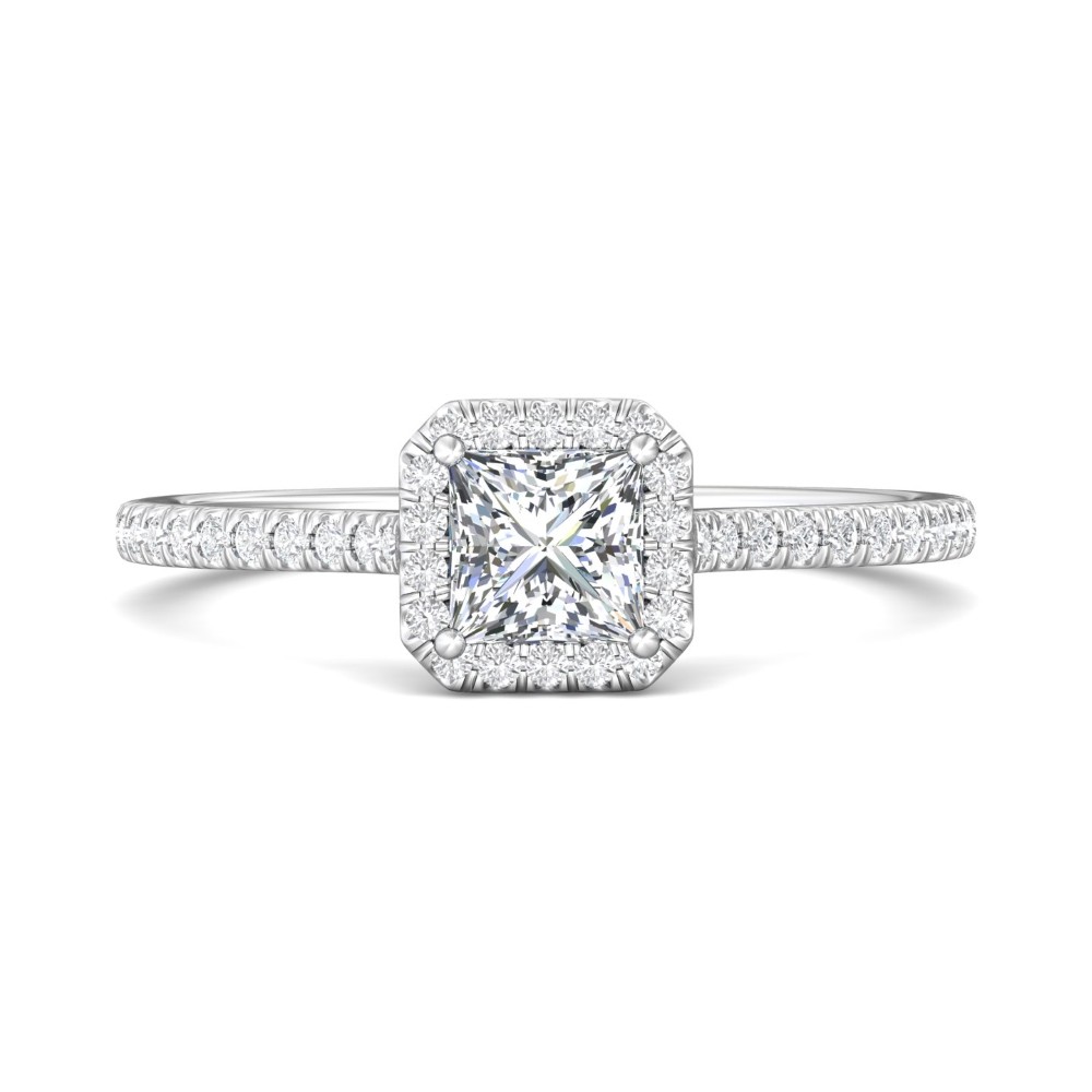 FlyerFit® 14K White Gold Micropave Halo Engagement Ring