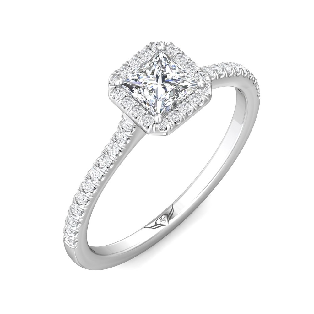 FlyerFit® 14K White Gold Micropave Halo Engagement Ring