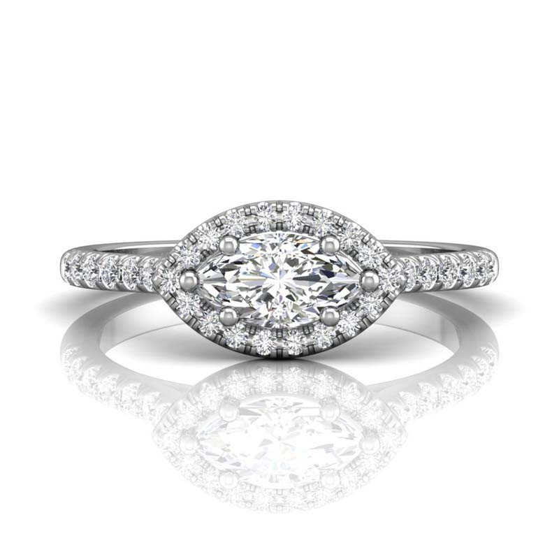 FlyerFit® 14K White Gold Micropave Halo Engagement Ring