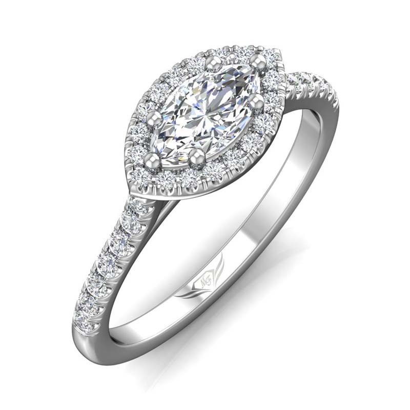 FlyerFit® 14K White Gold Micropave Halo Engagement Ring