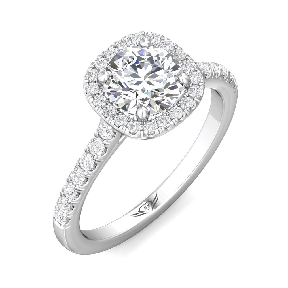 FlyerFit® 14K White Gold Micropave Halo Engagement Ring