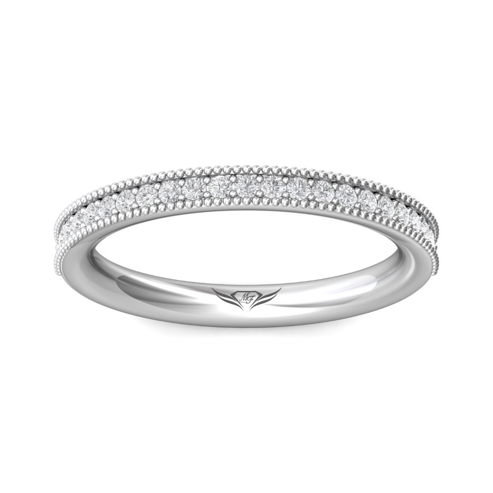 FlyerFit® 14K White Gold Micropave Bead Set Wedding Band