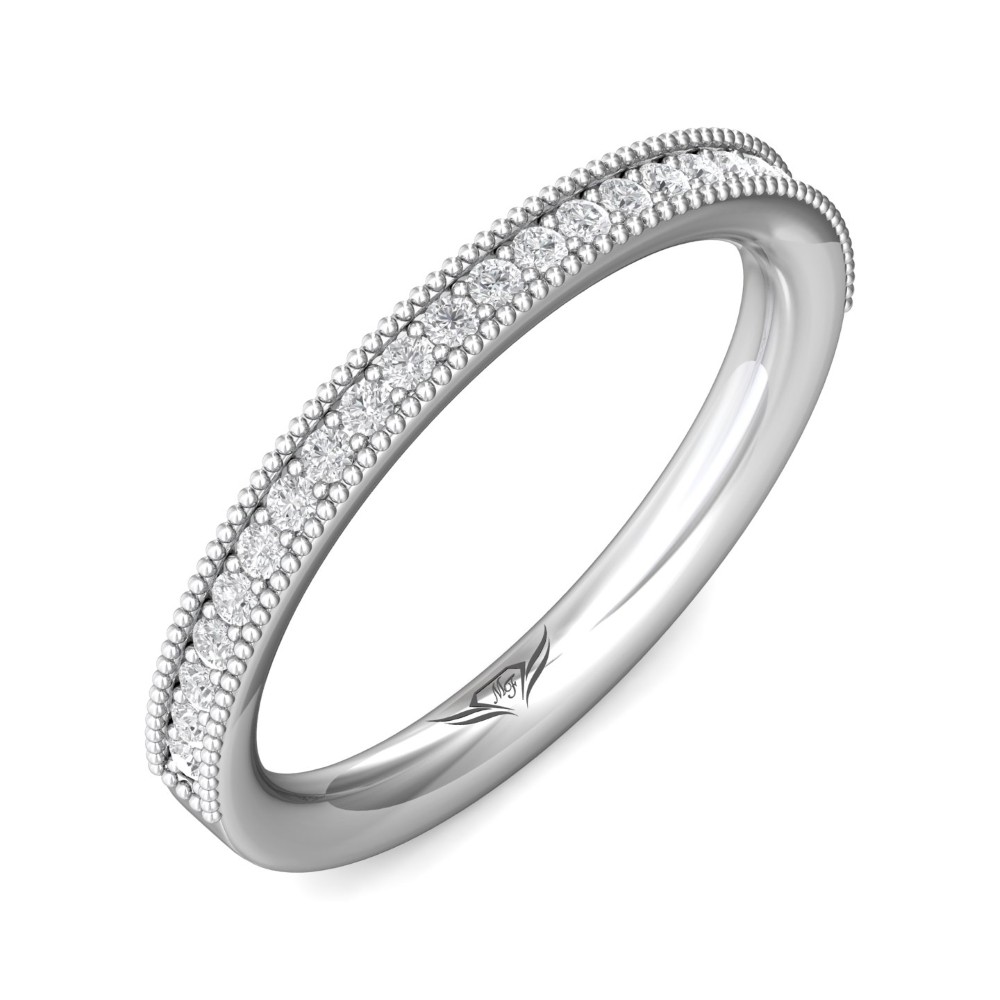 FlyerFit® 14K White Gold Micropave Bead Set Wedding Band
