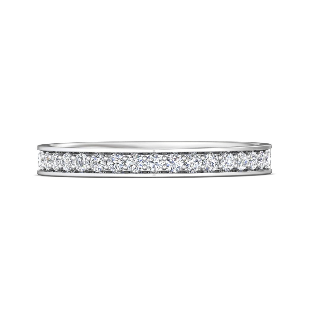 FlyerFit® 14K White Gold Micropave Bead Set Wedding Band