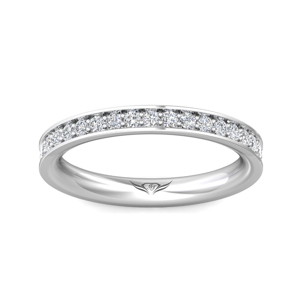 FlyerFit® 14K White Gold Micropave Bead Set Wedding Band