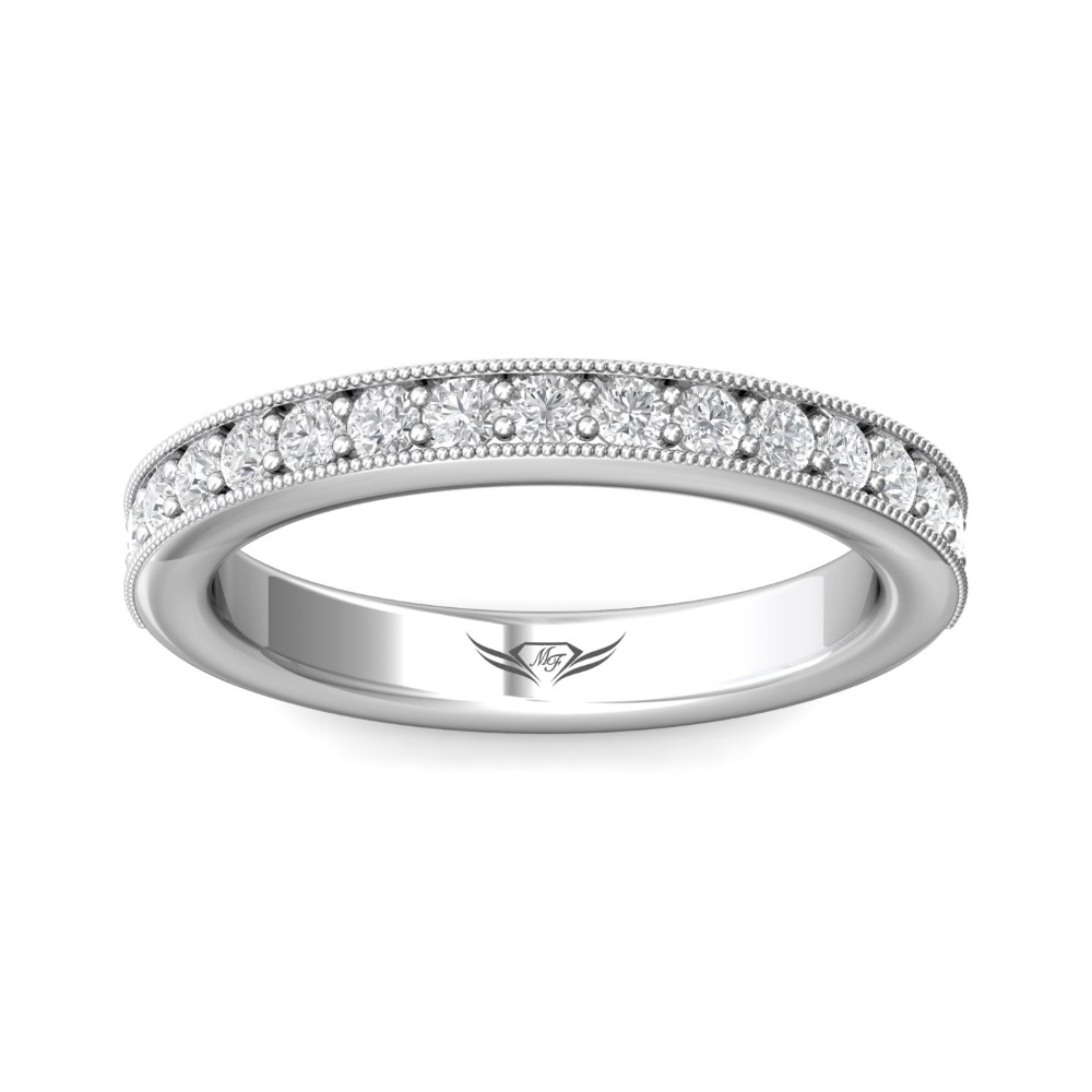 FlyerFit® 14K White Gold Micropave Bead Set Wedding Band