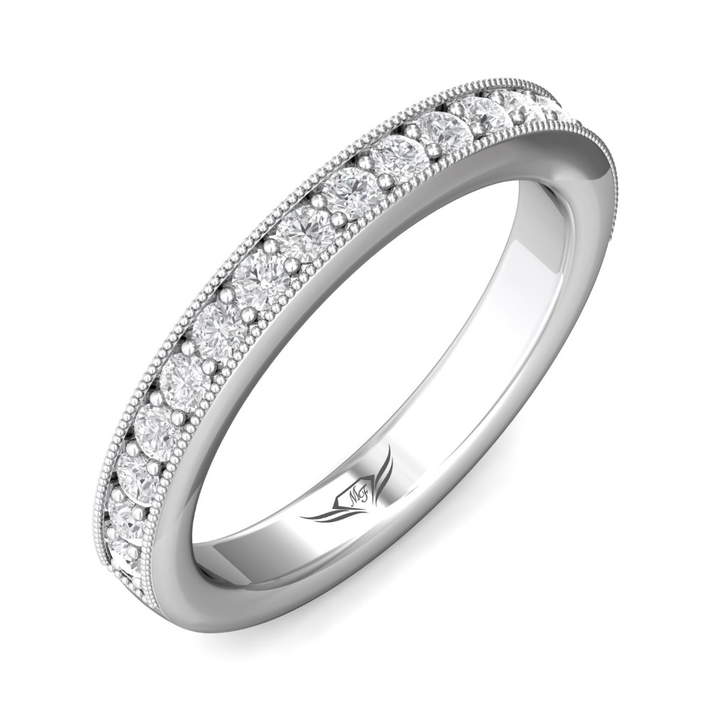 FlyerFit® 14K White Gold Micropave Bead Set Wedding Band