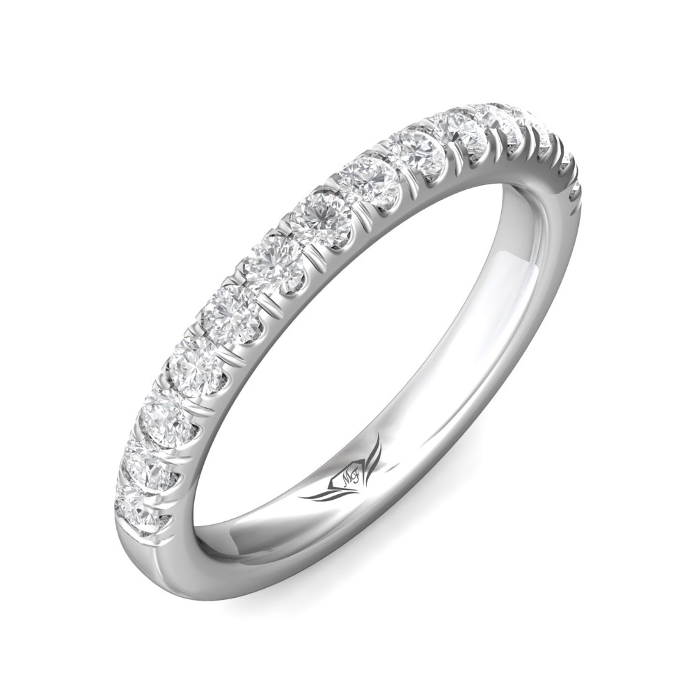 FlyerFit® 14K White Gold Micropave Cutdown Wedding Band