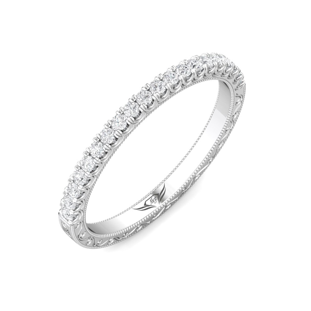 FlyerFit® 14K White Gold Vintage Wedding Band