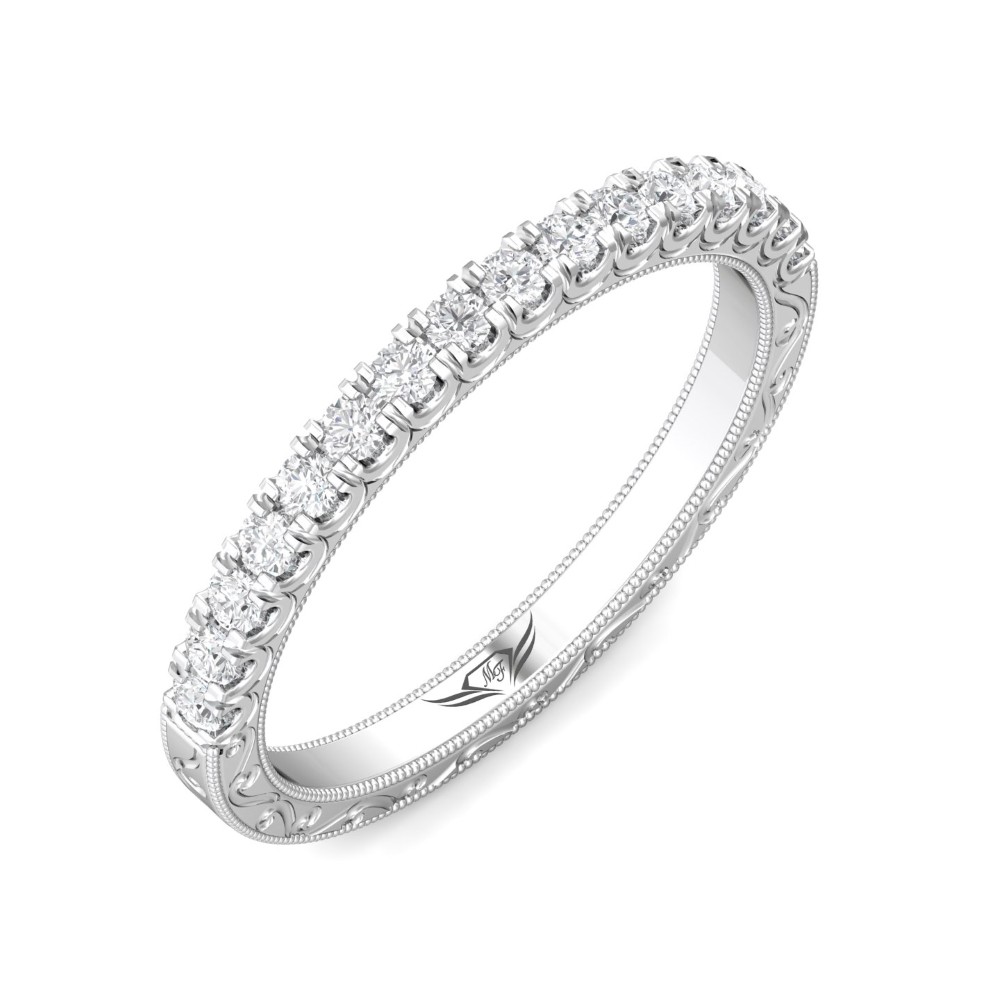 FlyerFit® 14K White Gold Vintage Wedding Band