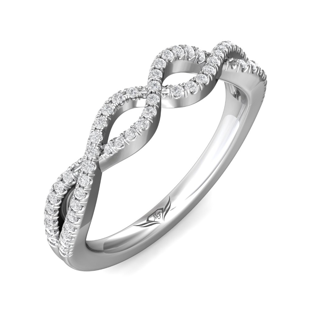 FlyerFit® 14K White Gold Micropave Cutdown Wedding Band
