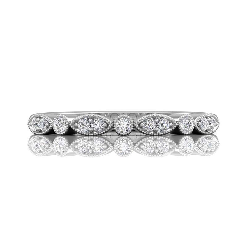 FlyerFit® 14K White Gold Micropave Bead Set Wedding Band