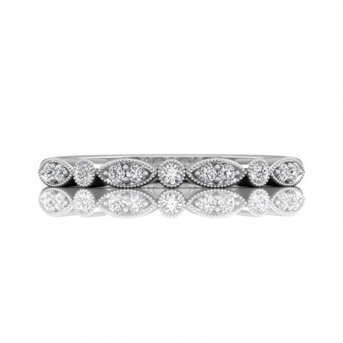 FlyerFit® 14K White Gold Micropave Bead Set Wedding Band