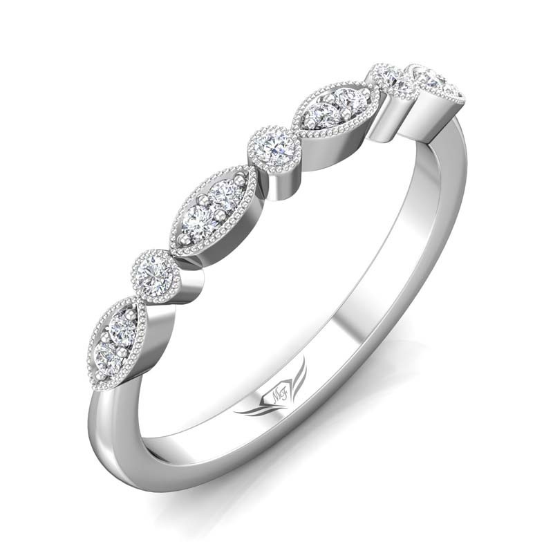 FlyerFit® 14K White Gold Micropave Bead Set Wedding Band
