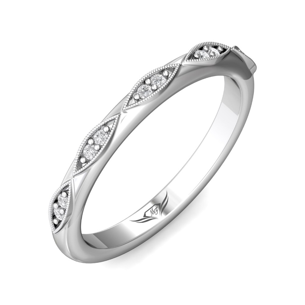 FlyerFit® 14K White Gold Micropave Bead Set Wedding Band