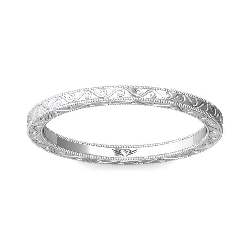 FlyerFit® 14K White Gold Vintage Wedding Band