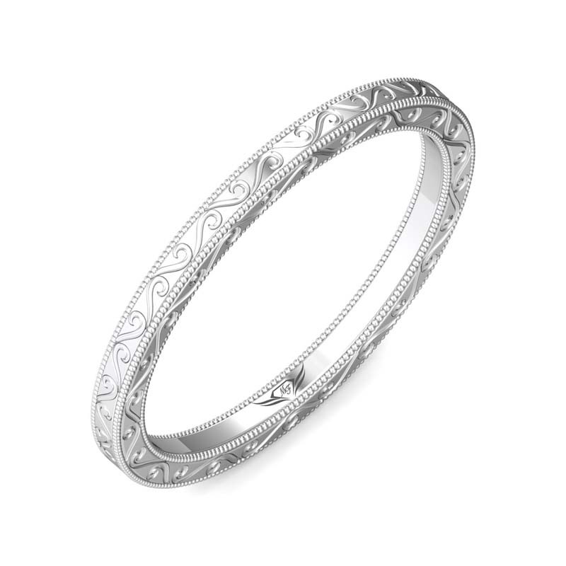 FlyerFit® 14K White Gold Vintage Wedding Band