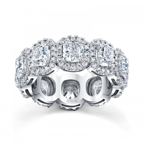 Cushion Diamond Eternity Band with Pave Halo