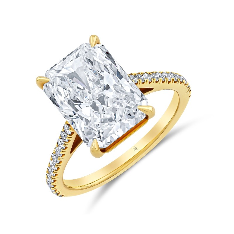 5.02 Carat Radiant Diamond Ring with Pave Band