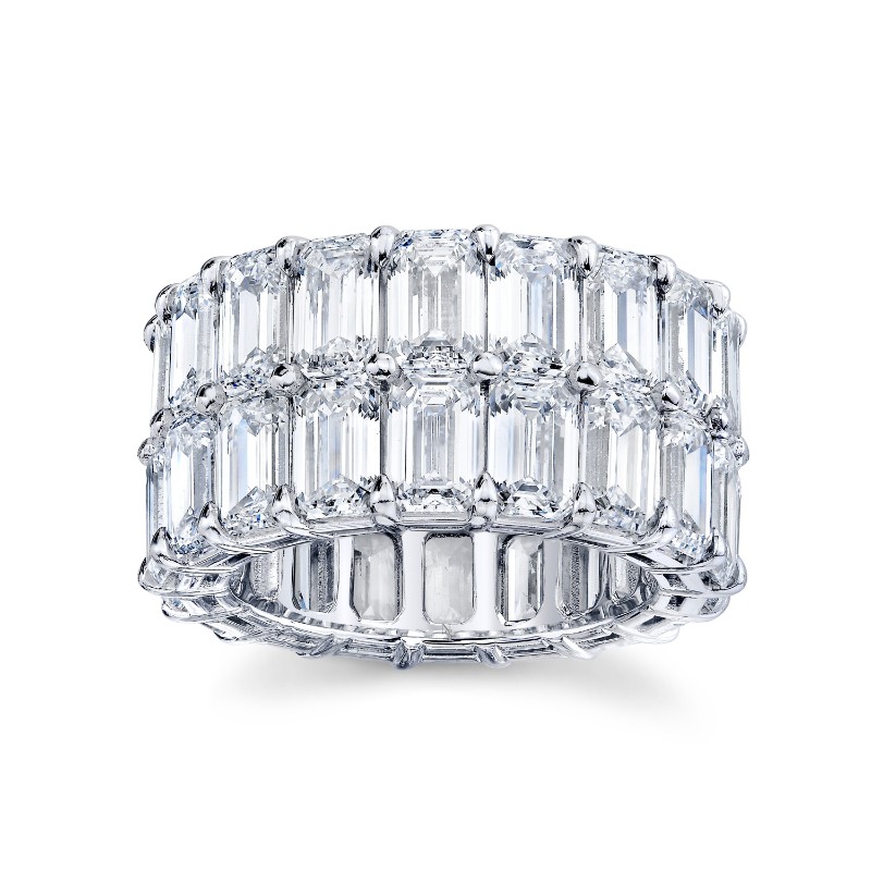 Double Row Emerald Cut Diamond Eternity Band