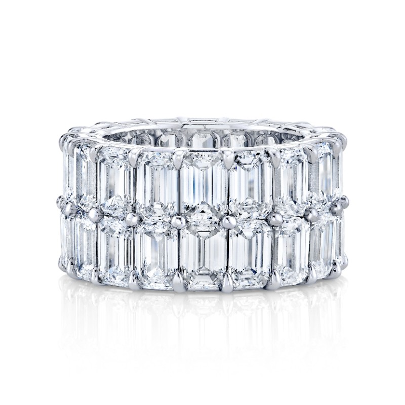 Double Row Emerald Cut Diamond Eternity Band