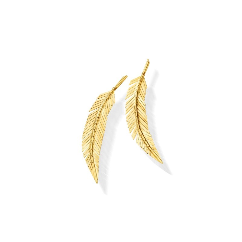 18k Yellow Gold Medium Feather Earrings