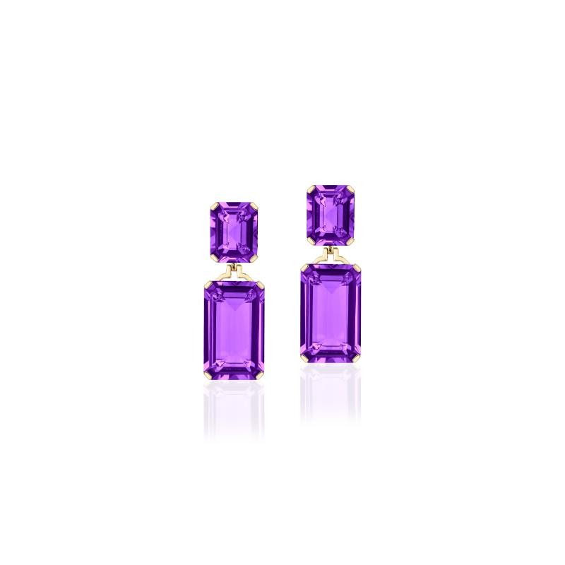 18K Yellow Gold Gossip Collection Emerald Cut Double Drop Earrings