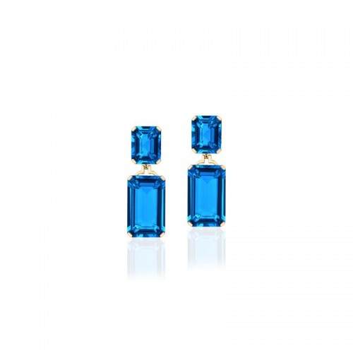 18K Yellow Gold Gossip Collection Emerald Cut Double Drop Earrings